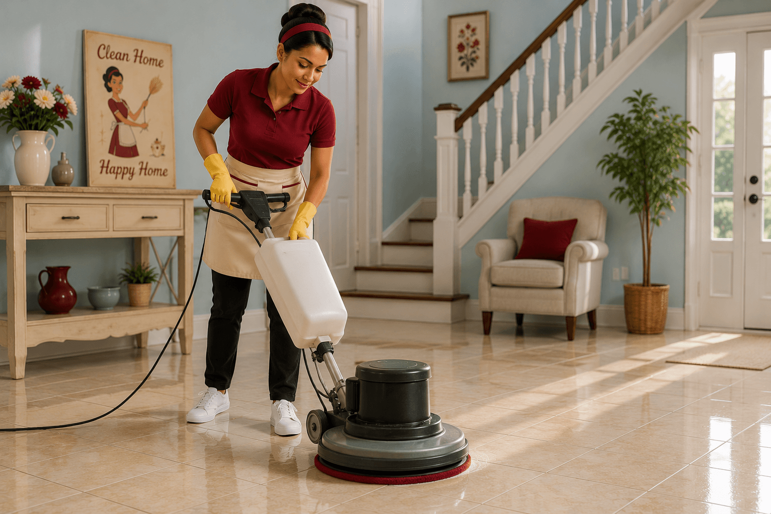 Deep cleaning with a professional floor machine